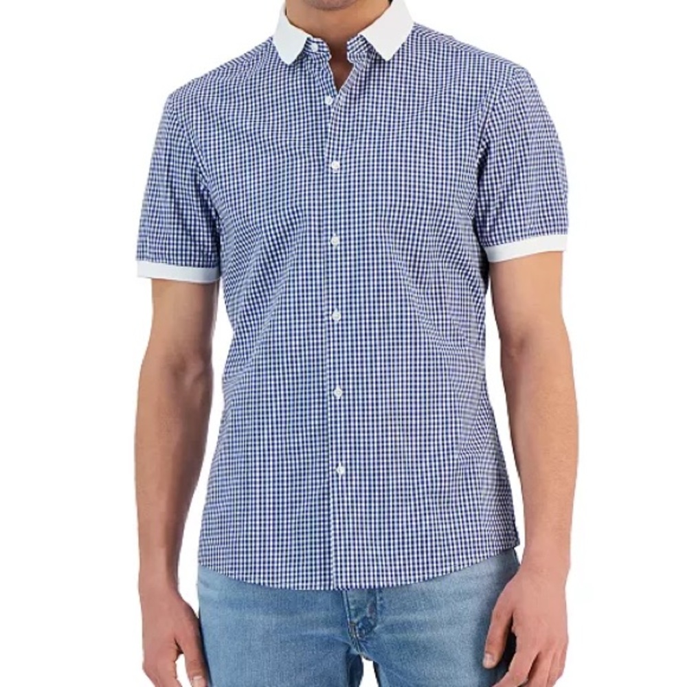 Michael Kors Slim Fit Short-Sleeve Gingham Shirt